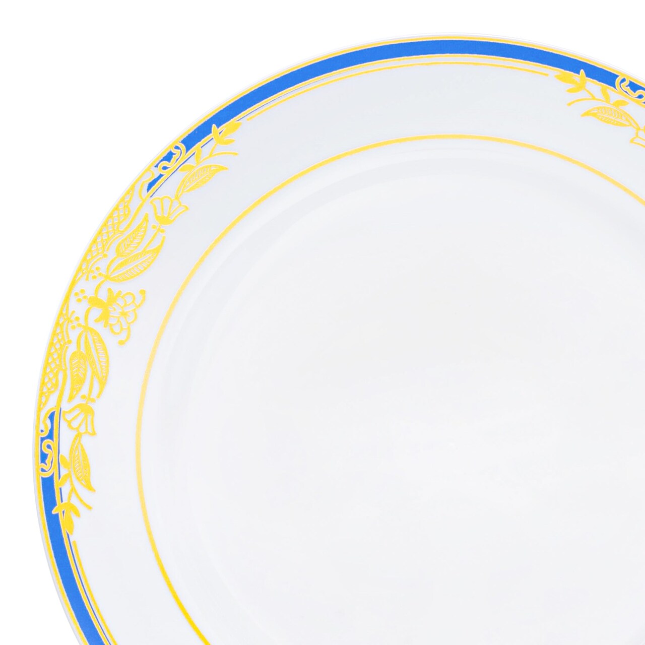White with Blue and Gold Harmony Rim Plastic Appetizer/Salad Plates - 7.5" (120 Plates)